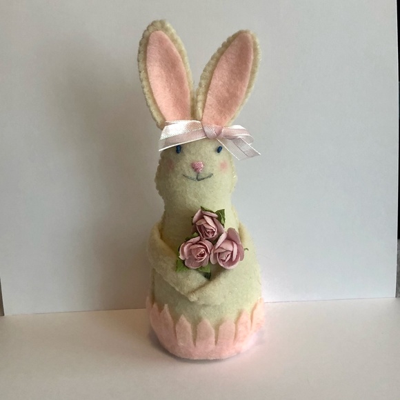 Hand-Sewn Bunny Art Doll with Pink Roses Hand Made - Picture 7 of 7
